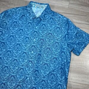 Robert Graham Floral Pattern All Over Print Classic Fit Blue Button Shirt Size L